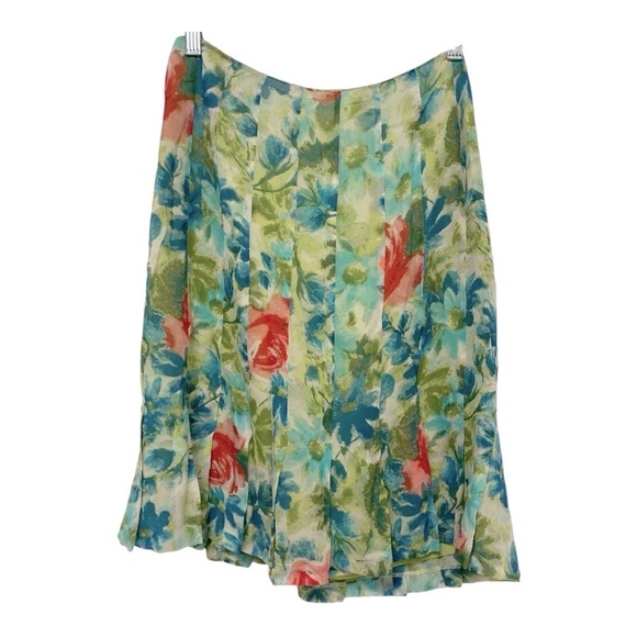 Ann Taylor Womens Size 4 100% Silk Multi Color Floral Pleated Lined Flare Skirt - Picture 1 of 12